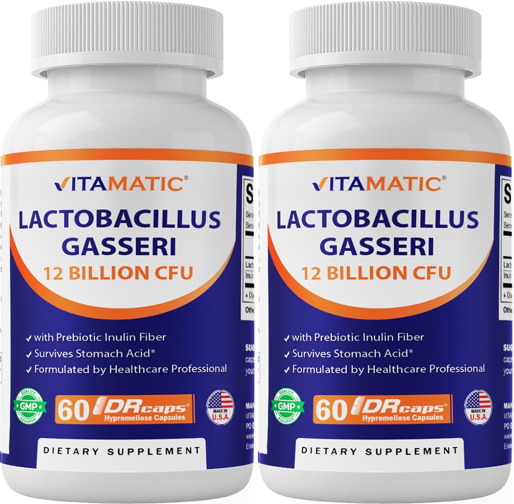 Vitamatic Lactobacillus Gasseri - 12 Billion na DR kapsułki - 60 Hrabia - Pomocnictwo pokarmowe - Wykonane z prebiotycznego włókna inulinowego - 2 opakowania