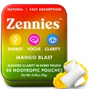 Zennies Kofeina Nootropowe Pouches z Alpha GPC, L- Tyrosine & L- Theanine, Lwie 's Mane, Cordyceps, Reishi - Nikotyna Free, Brak cukru lub sztucznych słodzików Nootropowe Pouches energii, Mango Blast 1 PK