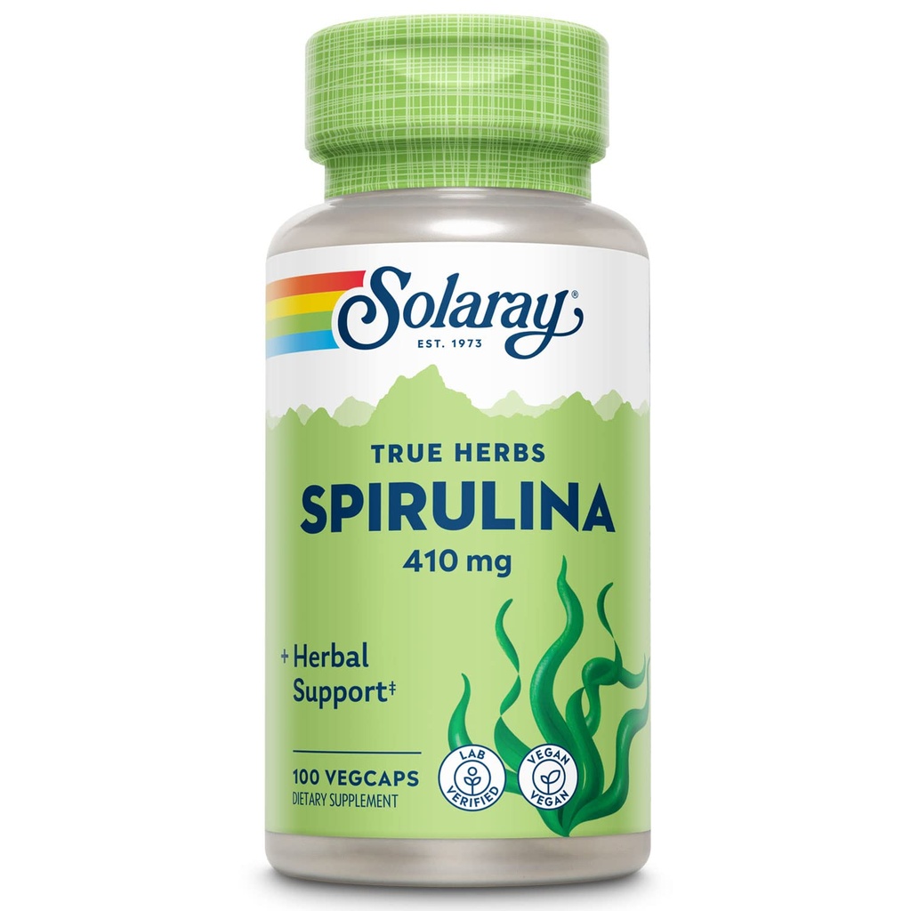 SOLARAY Spirulina 410mg < 124; Algae Superfood Supports Energy, Vitality & Total Health > 124; 100ct, 100 Serv.