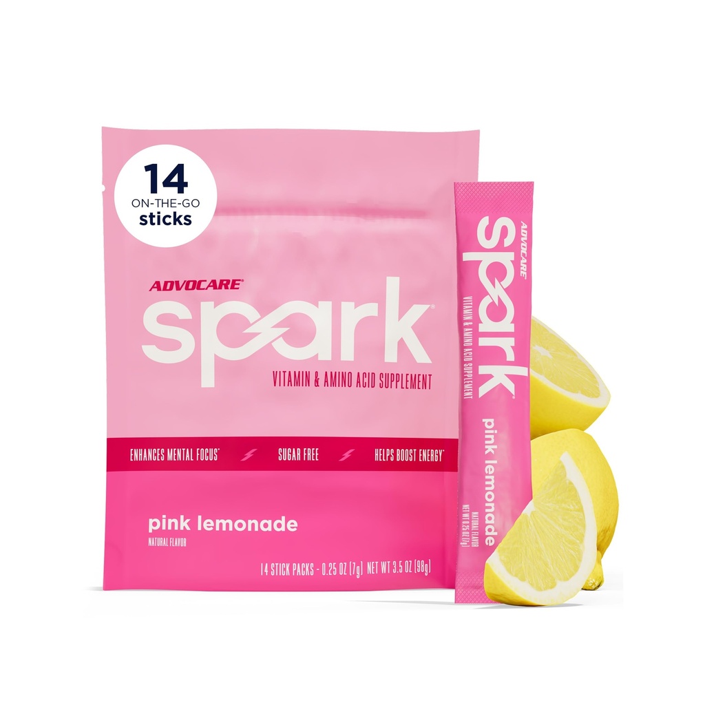 AdvoCare Spark witamina i suplement aminokwasów - Focus & Energy Drink w proszku z witaminą A, B- 6, C & E - Zawiera również L- karnityna i L- tyrozyna - różowa lemoniada, 14 opakowań stick