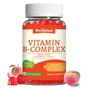 Witamina B Kompleks Gummie dla Kobiet i Mężczyzn - Witamina B12, B1, B2, B3, B5, B6, B7 i B9 - Kompleks B z Witaminą C & Cholina - Energia i Wsparcie immunologiczne * - Wegan, Cukier wolny, Peach Flavor - 60 Gummies