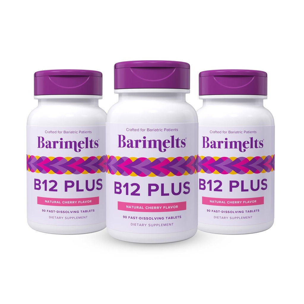 BariMelts Witamina B12 Plus, 270 Szybkie tabletki rozpuszczające (9- Miesiące dostaw), bezcukrowe witaminy dla kobiet, Zawiera B12, B6, Folate i Biotin, Natural Cherry Flavor