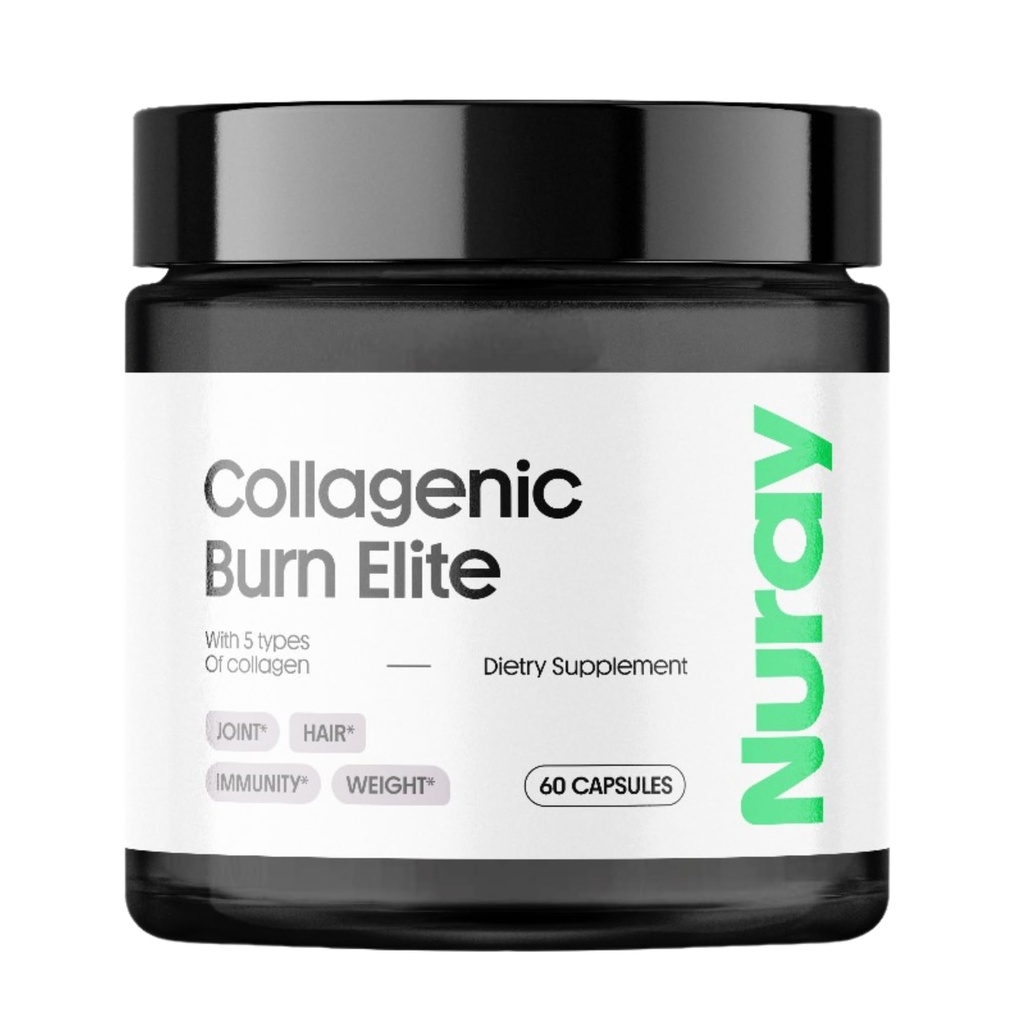 Nuray Collagenic Burn Elite z zielonej herbaty - Kolagen Peptydes- 60 Kapsułki do oparzenia 124; Kolagen Burn z 5 Rodzaje Kolagenu dla zdrowych włosów, skóry, paznokci, łączniki, Boost metabolizmu i energii