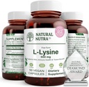 Natural Nutra L Lysin HCl, Promotes Bone Health and Growth, Support Skin Health, Poprawa Wchłanianie witaminy C, Pomaga Zbudowany Kolagen, Poprawa Wchłanianie wapnia, Non-GMO, Wegan, 500 mg, 50 Kapsułki.