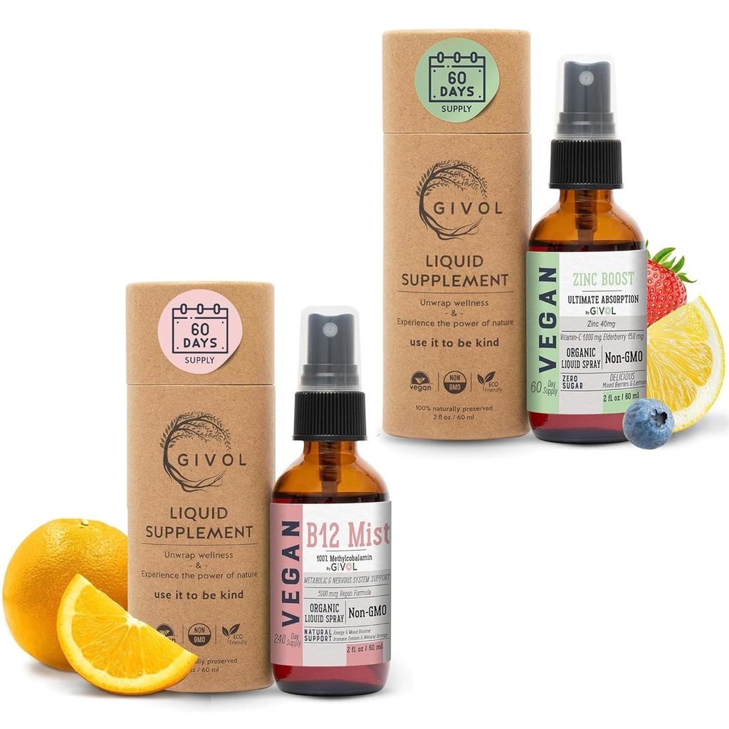 Organiczny wegański witamina B12 Suplement płynny Mist do szybkiej absorpcji 5,000mcg Methylcobalamina i ZINC Boost Mist 40mg (Extra Siła) - Sugar Free with VIT C and Elderberry Extract - Non-GMO