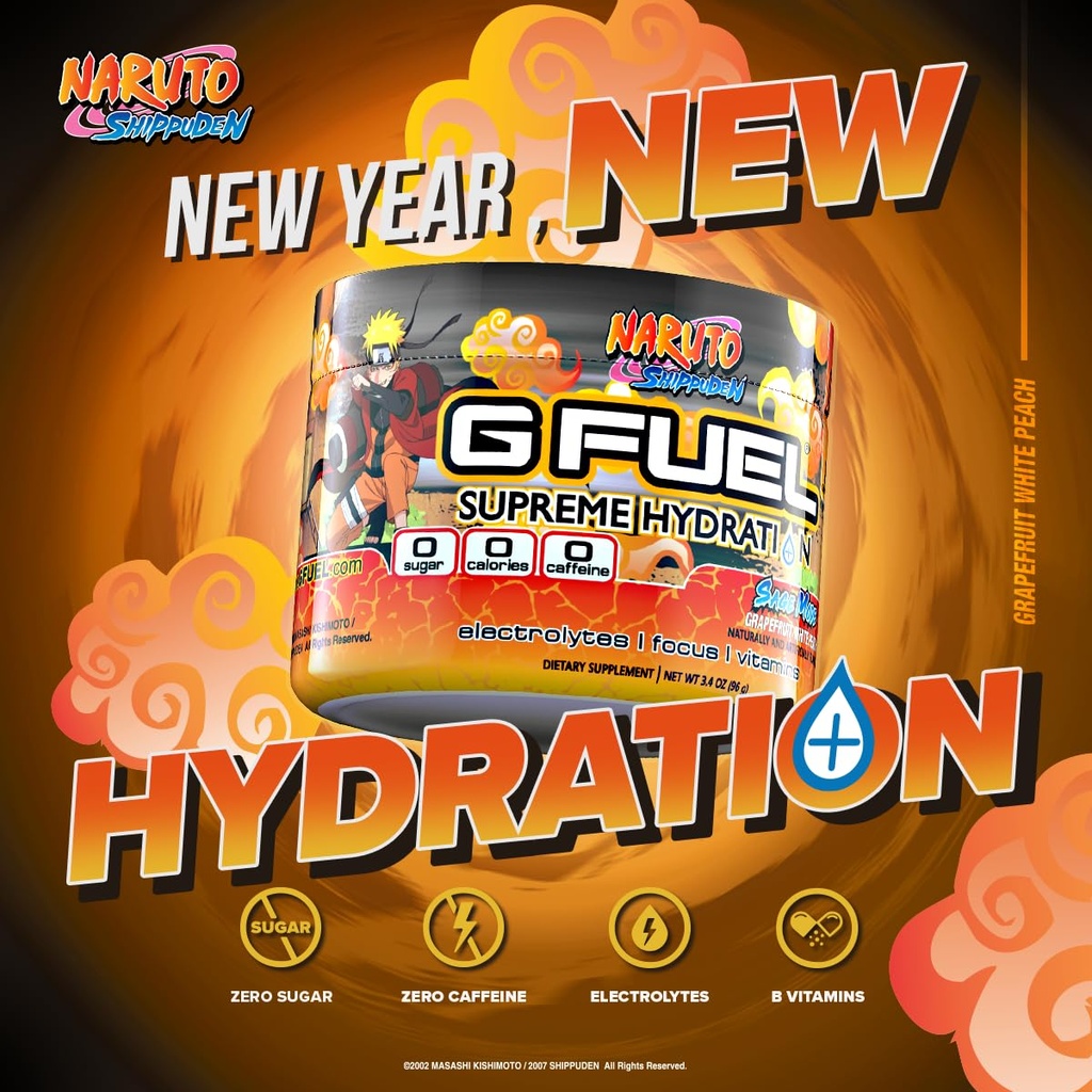 G Paliwo Naruto Sage Supreme Hydration, Electrolyte Powder Mix for Energy & Focus, Cukier i kofeina Free Supplement with Esential Vitamin & Minerals, Grejpfrut WhitePeach Flavor, 3.3 oz - 30 Servings