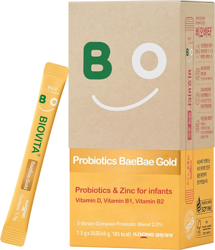 Probiotyki dla dzieci w proszku (30 Sticks, 30 Dni) - Wsparcie Zdrowy System immunologiczny i pokarmowy, Suplement dla niemowląt i niemowląt. Witamina B, Witamind, Cynk