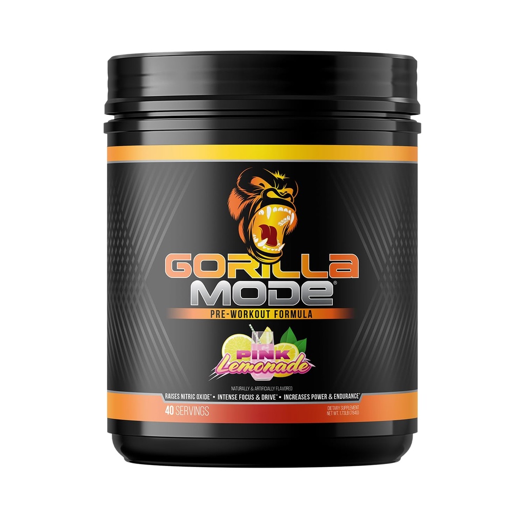 Gorilla Mode Pre Workout - Massive Pumps Laser Focus Energy Power - L-Citrulline, Creatine, L-Tyrosine, Betaine, Hydroprime, Alpha-GPC, 400mg Caffeine, Huperzine A - 784g (Pink Lemonade)