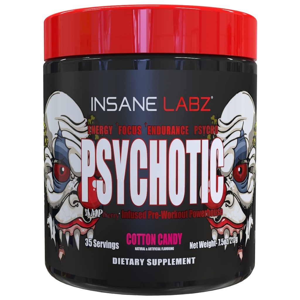 Psychotyczny obłęd Labz, silny stymulant w proszku, ekstremalna energia długotrwała, koncentracja i wytrzymałość na Beta Alanine, jednowodny DMAE, 35 Srvgs (Bawełna Candy)