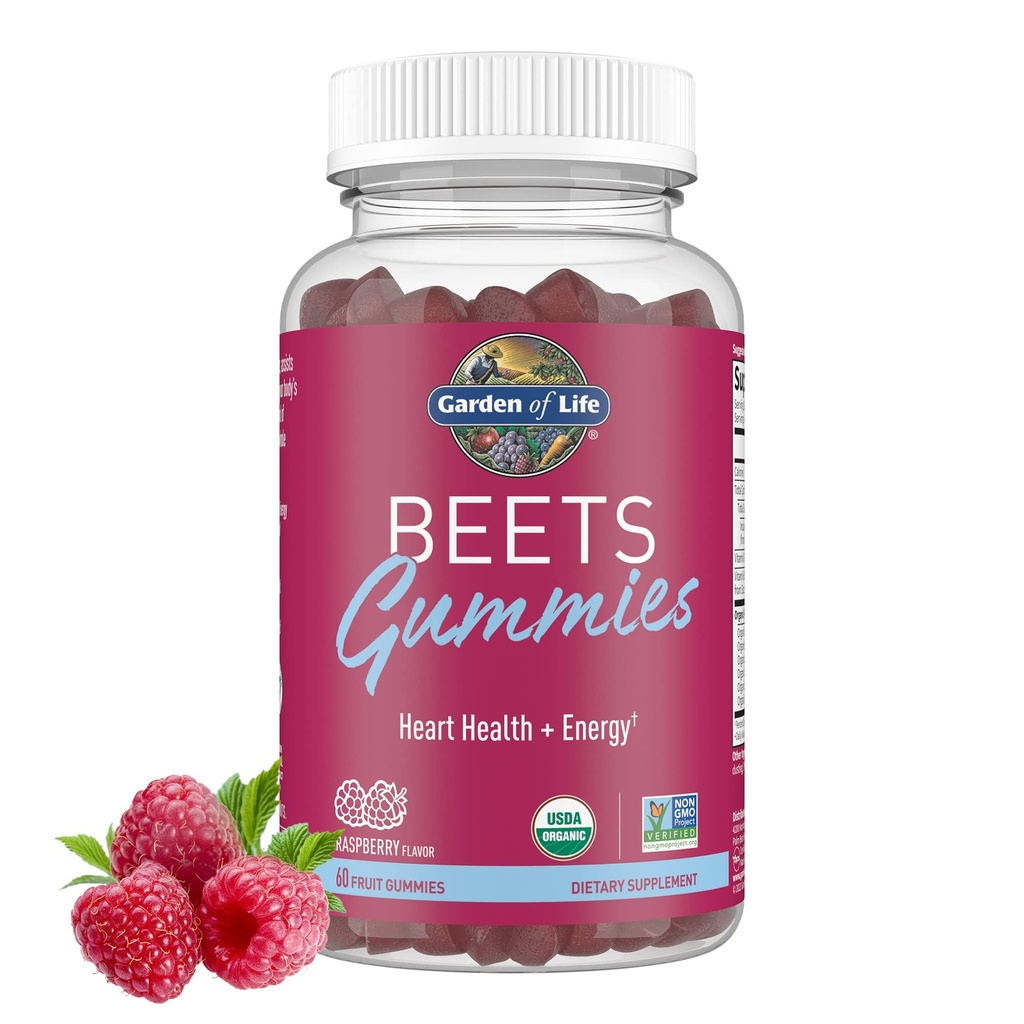Ogród Życia Organiczne Gummie buraczane wykonane z pektyny z antyoksydantami, Witamina C, Witamina D & B12 dla Heart Health & Energy - Beets Gummies - Wegan, Gluten Free, Nie GMO, Malina, 30 Służenie