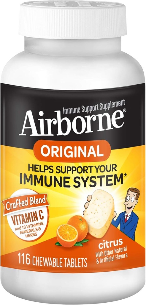 Witamina C + Cynk Suplement immunologiczny do żucia Tabletki, Flavor Citrus z mocnymi przeciwutleniaczami Witaminy A C & E, 116 Tabletki do żucia (3 opakowania)