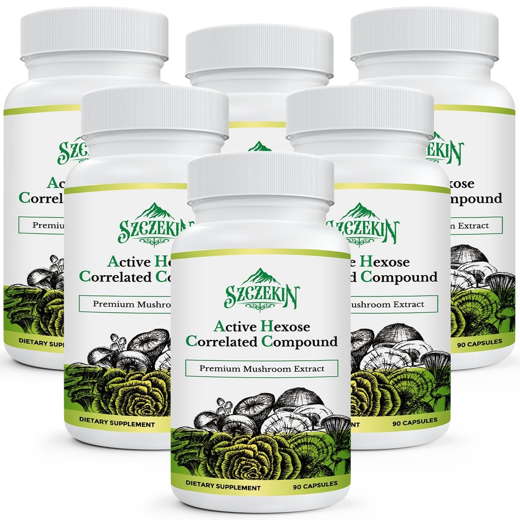 Active Hexose Corerelated Compound 1500 mg Supplement, Natural 8 Mushroom Extract Supplement, System immunologiczny, Funkcja wątroby, Natural Killer i T Cells Activity, 540 Veggie kapsułki