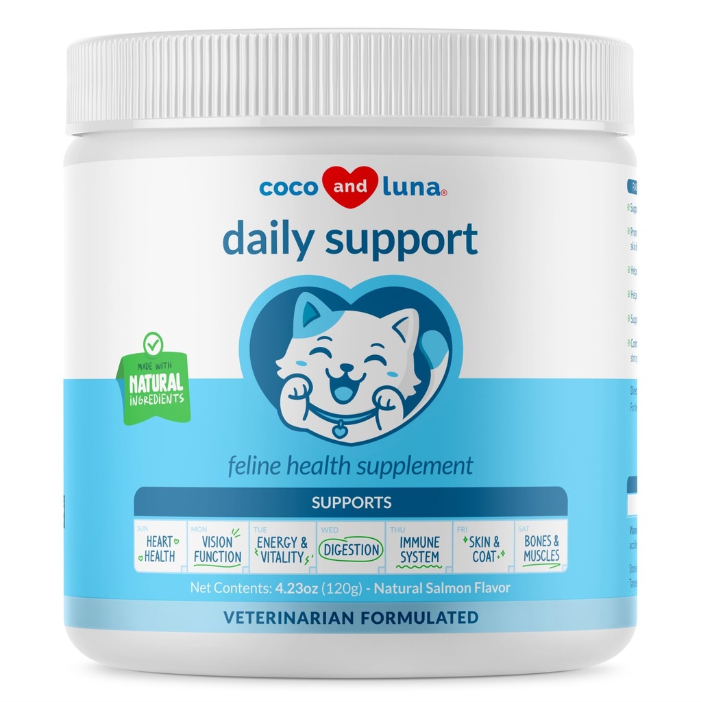 Multiwitamina dla kotów - 4oz Proszek - L- Lyzyna, Tauryna i Spirulina dla immunologicznego wsparcia i zdrowia oczu - Olej rybny i witaminy dla skóry i zdrowia serca. (dla kotów)