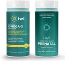 Iwi Omega-3 Essential & Prenatal Multivitamin Bundle, 30 Służenia, Wegan Plant- Algae Omega 3, Kryl & Fish Oil Alternative, No Fishy Aftersmast