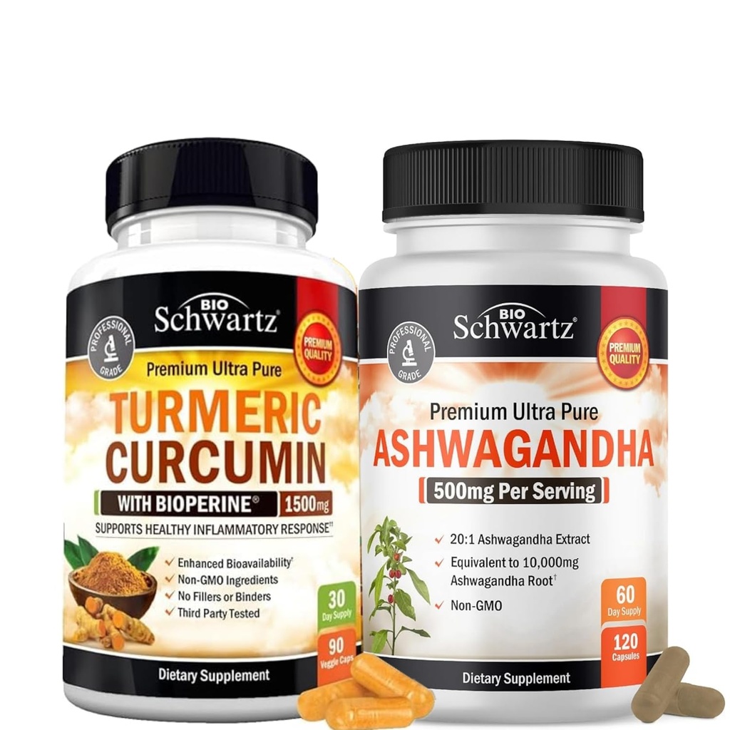 Extra Siła Ashwagandha Kapsułki (2 miesięczne dostawy) Plus kurkumina kurkumina z ekstraktem Black Pepper 1500mg Complex (Rozmiar próbny)