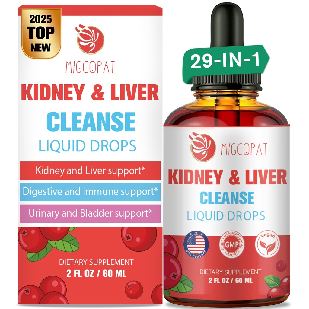 Nerki i wątroba Czyszczenie Detox i naprawy krople, Żurawina i mleko Tistle Suplement z karczochem, Astragalus, Horsetail - Naturalne zioła na wątrobę, Nerki, Trakt moczowy, Bladder, 60ml