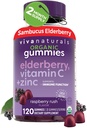 Viva Naturals Organic Sambucus Elderberry Gummies dla dorosłych (120 Count) - 3in1 Black Elderberry Witamina C i Cynk Immune Support Gummies, Chewable Elderberry Supplements, Cynk Immunitet Gummies