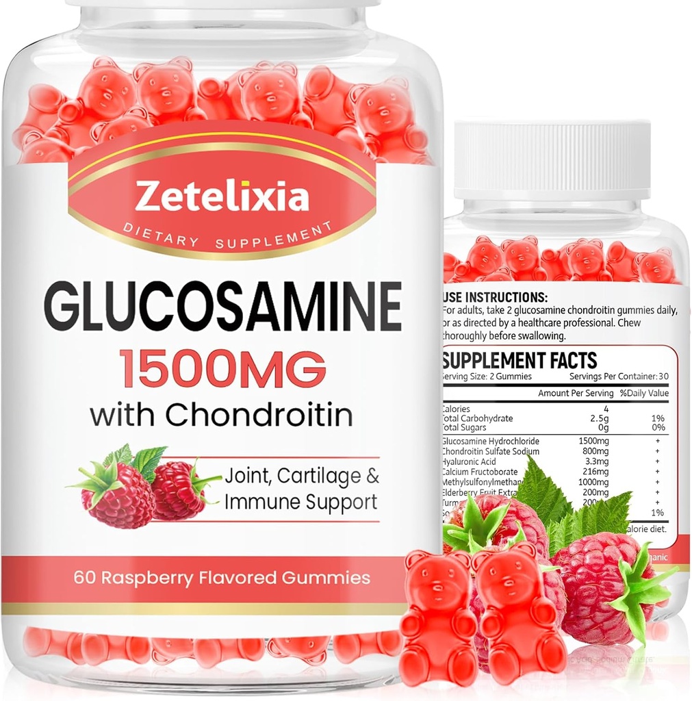 2 Pack Glukozamina Chondroitin Gumiaki, Glukozamina Chondroitin z MSM, Elderberry, Turmeric - Joint Supplement for Adult, Men & Women, 120 Count