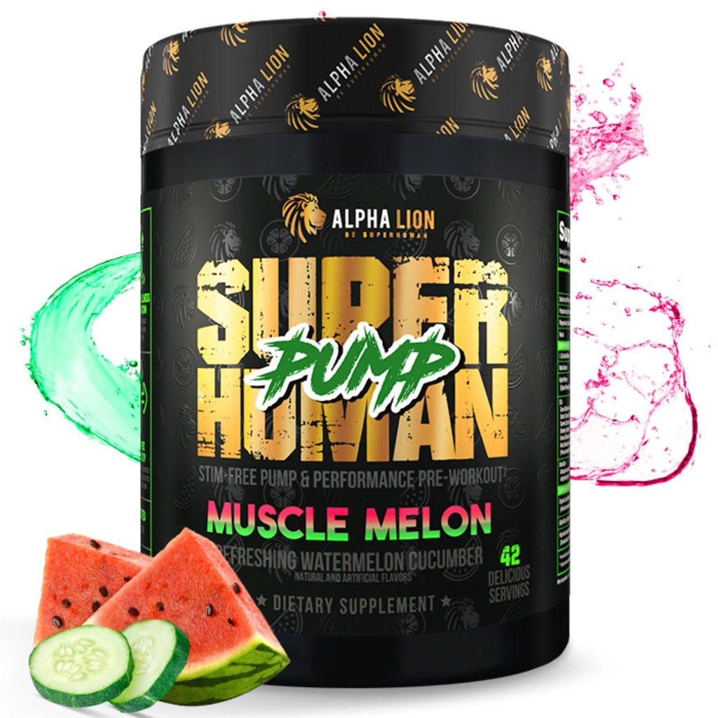 ALPHA LION Superhuman Pompa przed treningiem Proszek, Kofeina Free & Stim Free Precture Supplement, Nitric Oxide Booster, Muscle Gainer, Energia i Focus (42 Służenie, Muscle Melon Flavor)