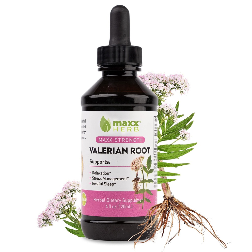 Maxx Herb Valerian Root Extract - Max Strength, Liquid Valerian Root Absorbs Better Than Capsules, for Relaxation and Restful Sleep, Alcohol- Free 4 Oz Bottle (60 Servings)
