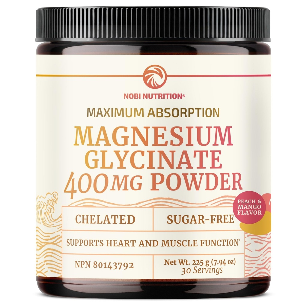 Magnesium Glycinate Powder 400MG | Sleep & Relaxation Support | Peach Mango Flavor, Sugar-Free | High Absorption Chelated Magnesium Powder | Vegan, Gluten-Free, Non-GMO | 30 Servings | 225g (7.94oz)