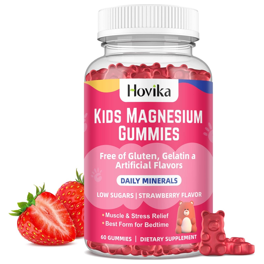 Magnezu Gummie dla dzieci - Magnezu Citrate + Witamina B6 & D3 - Wielkie Degustacje Dzieci Magnezu Ciche Gummie dla Nerve kości i mięśni Zdrowie dla dzieci Wellness, Wegan Truskawka Flavor 60 Hrabia