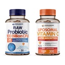 Zdrowy Wellness Organiczne Probiotyki 100 Miliard CFU, Dr Przygotowany dla kobiet i mężczyzn + Liposomalna Witamina C Kapsułki (200 Tabletki 1500mg Buforowany) Wysoka Absorpcja VIT C Bundle