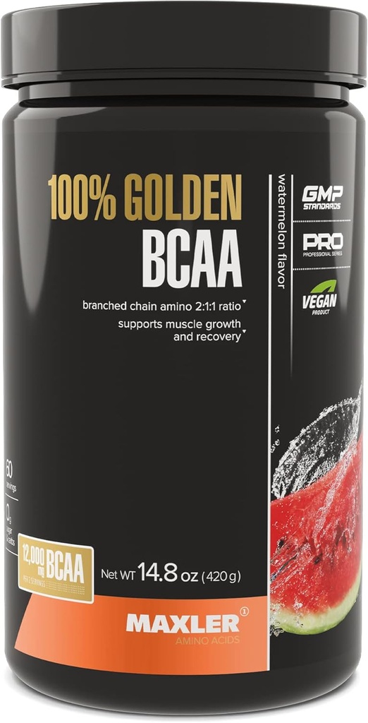 Maxler 100% Golden BCAA proszek - Intra & Post Workout Recovery Drink do przyspieszonego odzyskiwania mięśni i Lean Muscle Growth - 6 g Wegan BCAA Amino Acids - 60 Służenia - Arbuz