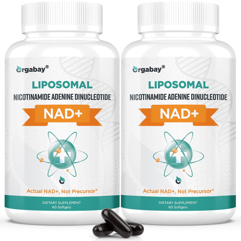 Orgabay Liposomal NAD + Suplement 500 mg, Wysoka Absorpcja, Wzmacnianie NAD + z TMG 250 mg, Rzeczywisty NAD Plus bardziej wydajny niż Nikotynamid Ribozyd, Wsparcie energii komórkowej, Zdrowe Starzenie 124; 120 Softgels