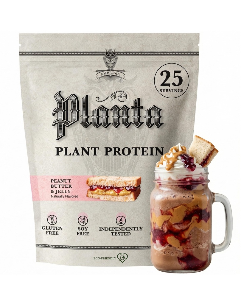 Ambrosia Plant Based Protein Powder 20g | Clean Vegan Pea Protein Powder | Gluten & Dairy Free, Keto Friendly, No Added Sugar | 25 Servings | Peanut Butter & Jelly