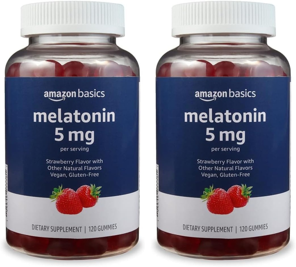 Podstawy Melatonina 5 mg, 120 Gummies (2 na Serving), Truskawka (wcześniej Solimon) (Opakowanie po 2)