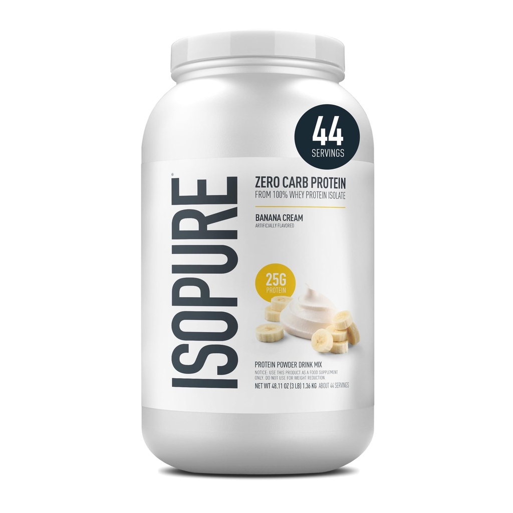 Izopura Zero Carb 100% Pure Whey Isolate Protein Powder, Laktoza Free, Gluten Free, With Vitamins, Banana Cream, 25 g Protein Per Serving, 3 Lbs, 44 Servings (Packaging May Vary)