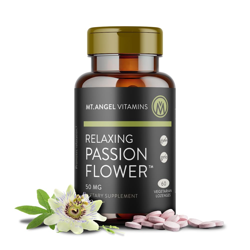 Mt. Angel Vitamins - Relaxing Passion Flower Extract Great Tasting Herbal Lozenge (Passiflora incarnata) - Wysoka Bio Dostępny 4: 1 Ekstrakt - 60 Licz