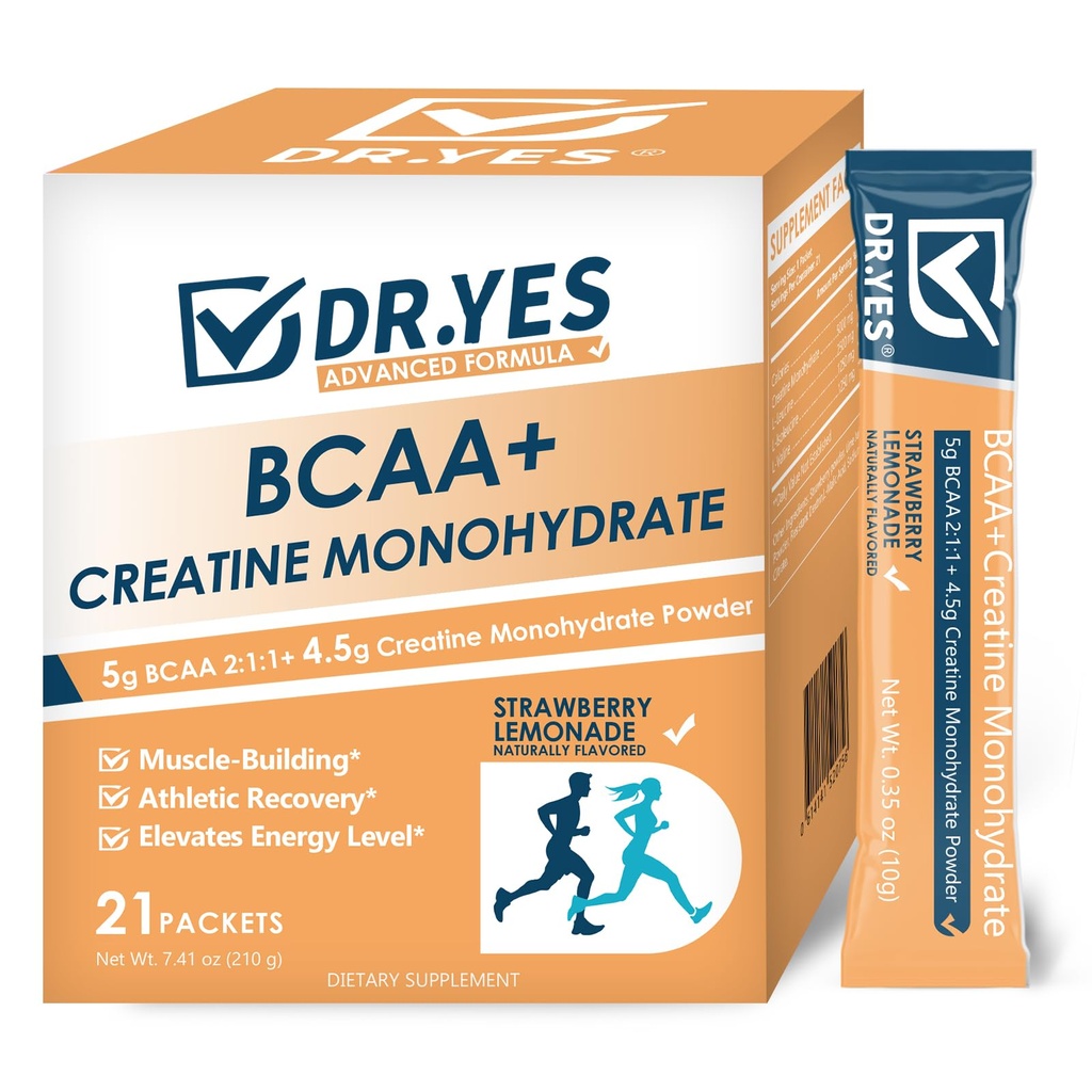 DR.YES Creatine Monohydrate Powder 4500mg, Boost Strength, Muscle Recovery & ATP Production for Men & Women, Keto & Vegan Friendly, Non-GMO, Rapid Absorption, 21 Stick Packs