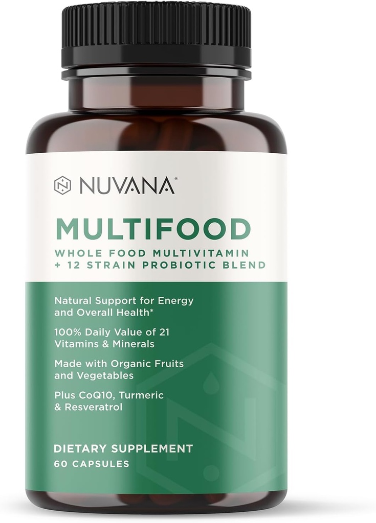 Multifood Whole Food Multivitamin for Men & Women | 21 Organic Fruits & Vegtables | Boosts Energy, Supports Gut & Immune Health | Prebiotics & Probiotics | 60 Capsules