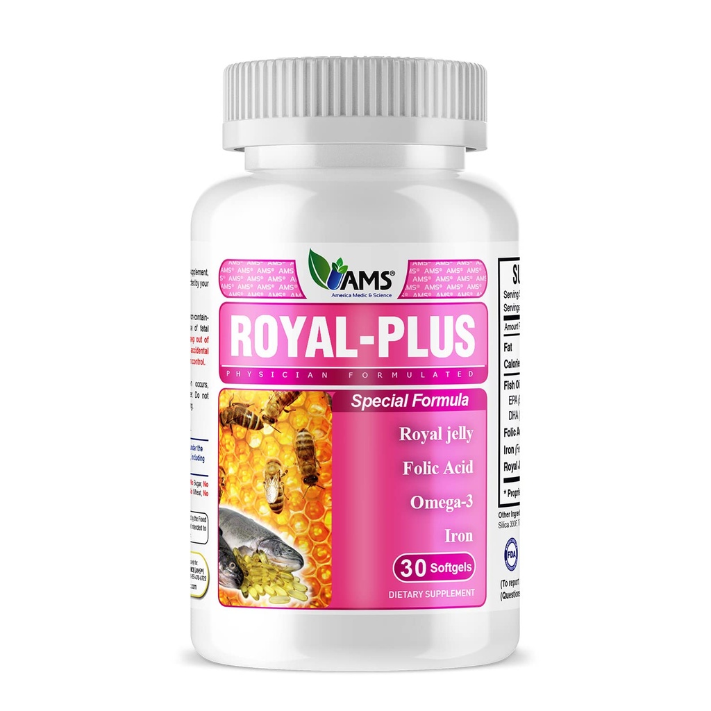America Medic & Science Royal- Plus (30 softgeli) 124; Royal Jelly Prenatal Witaminy dla kobiet 124; Żelaza Suplementy z oleju rybnego Omega-3 Kwasy tłuszczowe i kwas foliowy 124; Żywność Vital dla ciąży