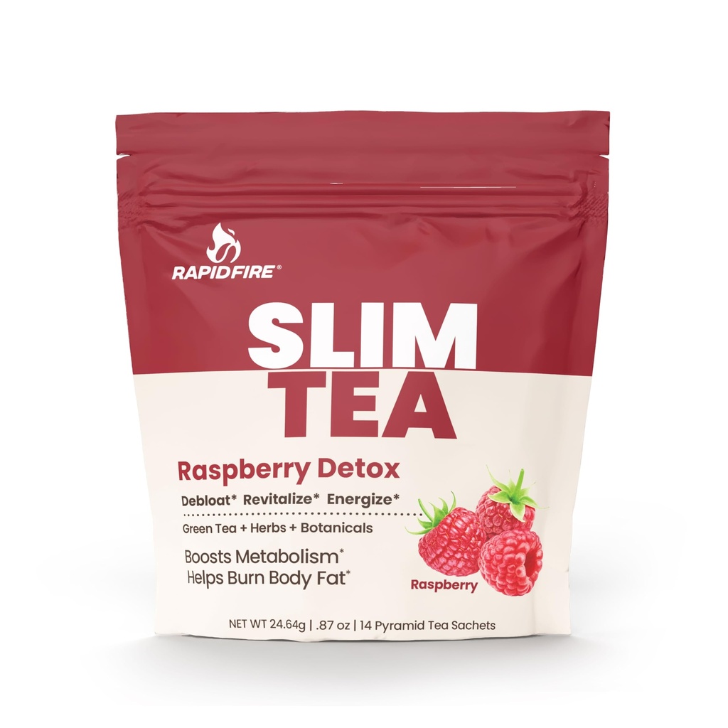 Rapid Fire Slim Tea Bags, Blend of Natural Herbs and Botanicals, Promotes Energy and Digestion, Supports Metabolism, 14 Servings, Raspberry Flavor