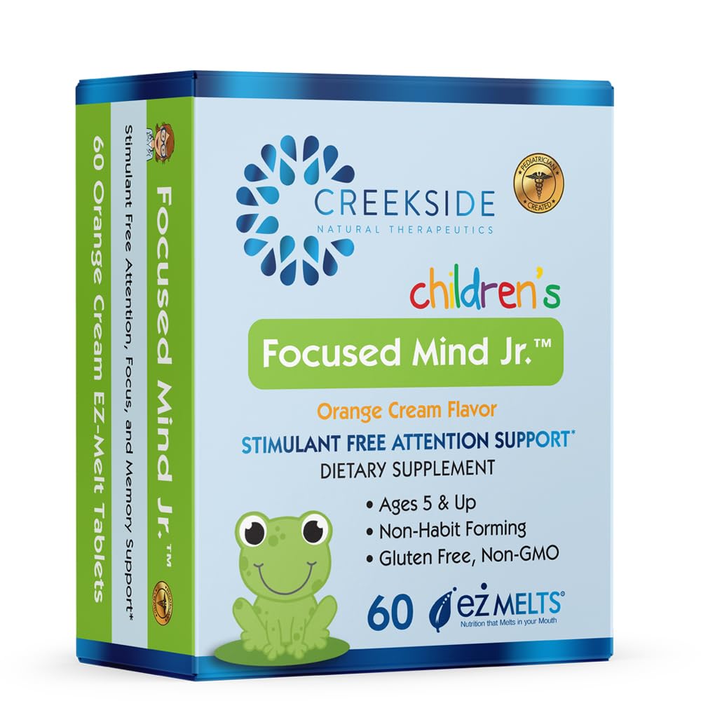 Focused Mind Jr., Wsparcie Cognitive dla dzieci, Pediatrician Formulated, Stymulant- Free Supplement z Inositol, DMAE, Sugar- Free, Wegan, 60 EZ tabletki topniejące