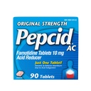 Pepcid AC Oryginalna siła Heartburn Relief Tablets, OTC Medicine Prevents & Relieves Heartburn Ze względu na niestrawność kwasu & Sour żołądka, 10 mg Famotidine Acid Reducer, Fast- Acting, 90