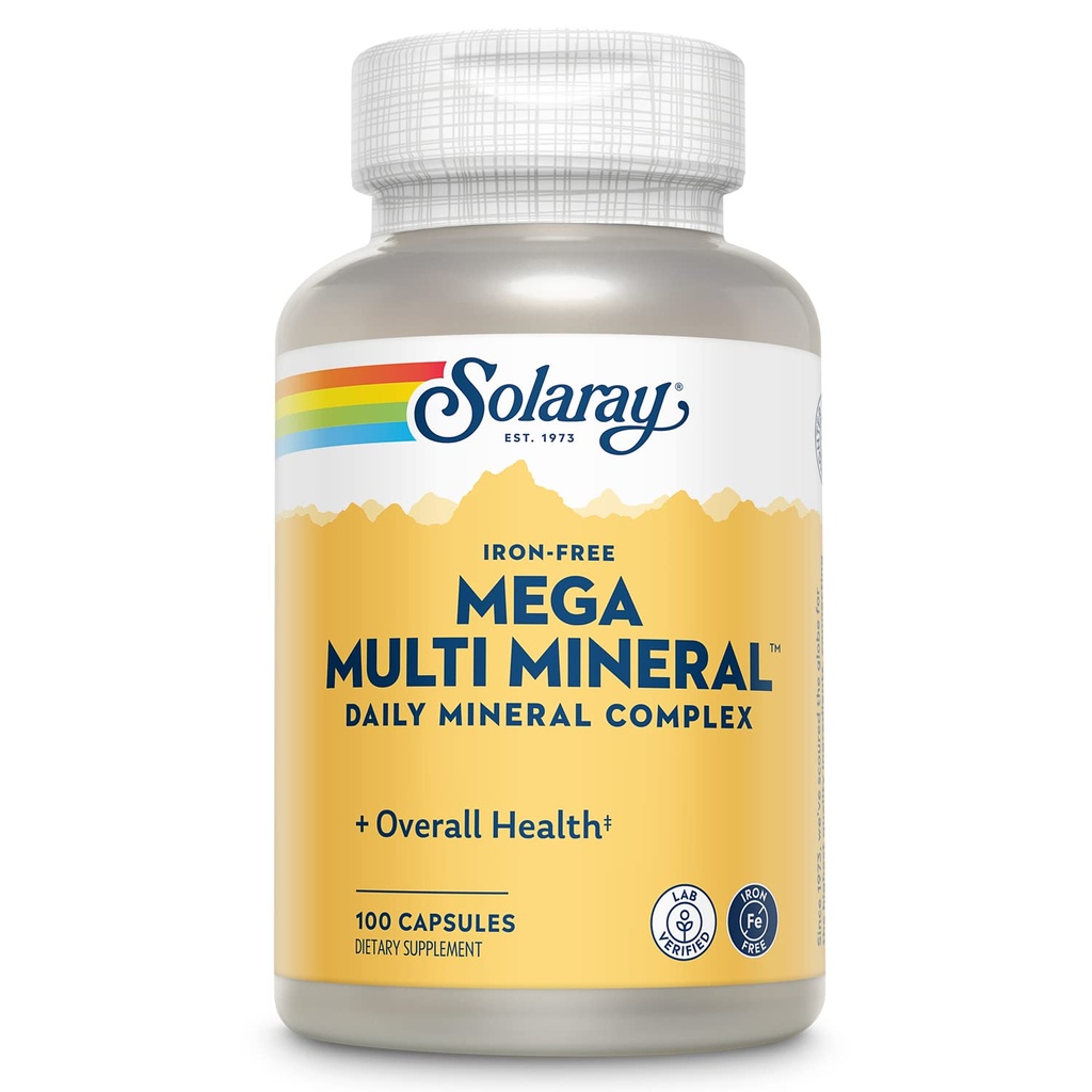 SOLARAY Mega Multi Mineral, Żelazko - Codzienne Mineral Supplement w / Ślad Minerałów, Elektrolity, Wapń, Magnez, Cynk, Selen, Bor - Energia komórkowa, Wsparcie immunologiczne, 60-dniowa gwarancja, 25 Serv