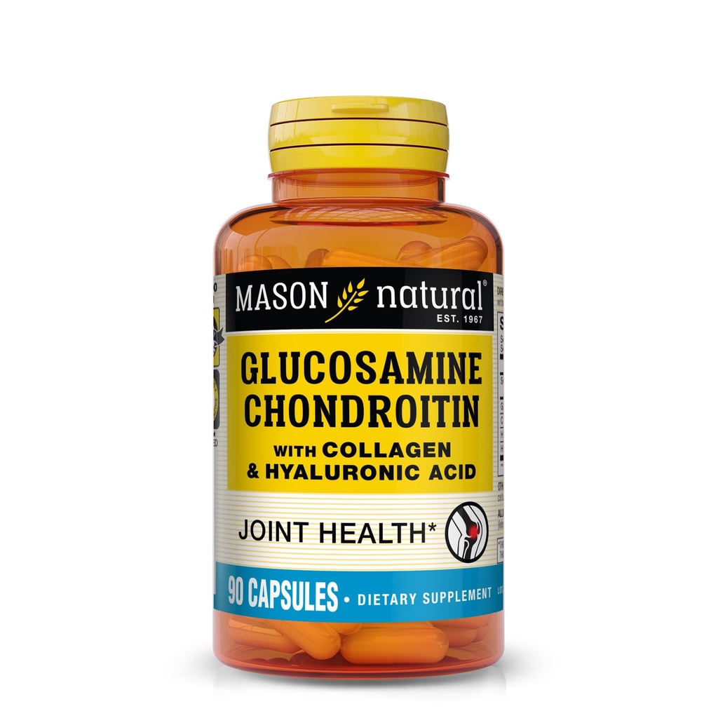 MASON NATURAL Glukozamina Chondroityna z Collagen & Kwas hialuronowy, 45- Day Supply Kapsułki dla zwykłego joint, Mobilność, Elastyczność, & Wsparcie starzenia, 90 Kapsułki