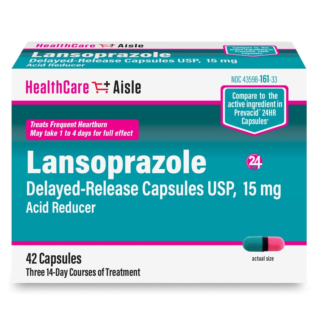 HealthCareAisle Lansoprazol 15 mg - 42 Kapsułki o opóźnionym uwalnianiu - Acid Reducer, Leczenie Częste Heartburn