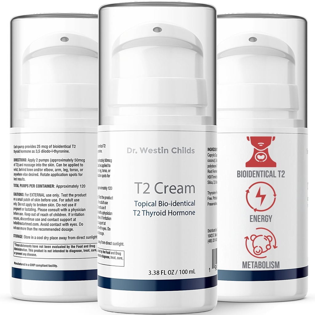 Dr Westin Childs T2 Cream - T2 Thyroid Wsparcie dla kobiet z bioidentyczny 3,5 Dijodo- l- tyronina w formie balsam hormonu Równowaga w niedoczynności tarczycy, Hashimoto, Thyroidektomia & Rai, 60 Służenie