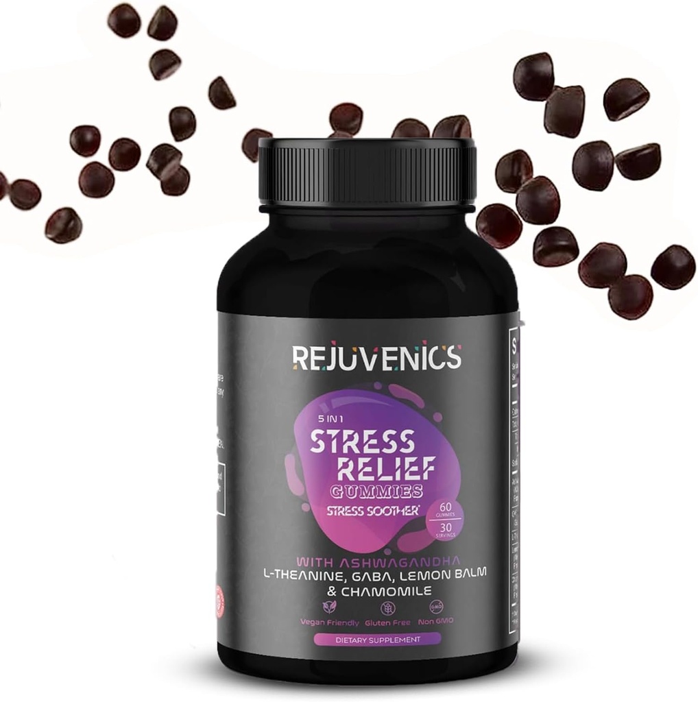 Stres Relief Gummies z Ashwagandha, L- Theanine, GABA, Lemon Balm, i Rumianek -60 Liczby