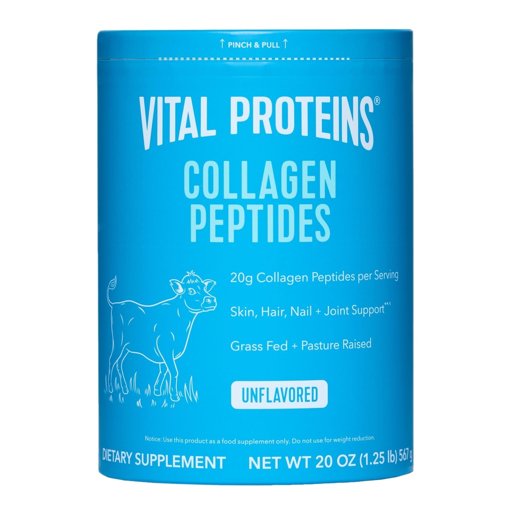 Vital Proteins Grass Fed Collagen Peptides Powder, Supports Hair, Skin, Nails, Bones, and Joints Health, Hydrolyzed Peptides - Zero Sugar, Unflavored, 20oz