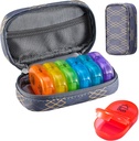 Serfeymi Cotygodniowy Travel Pill Organizator 2 razy w ciągu dnia PM Zmodernizowany Rainbow Pill Box 7 Dzień z przenośnym Zipper PU Leather Pill Case, Medicine Organizer for Pills, Witaminy, Oleje rybne - Linie 01
