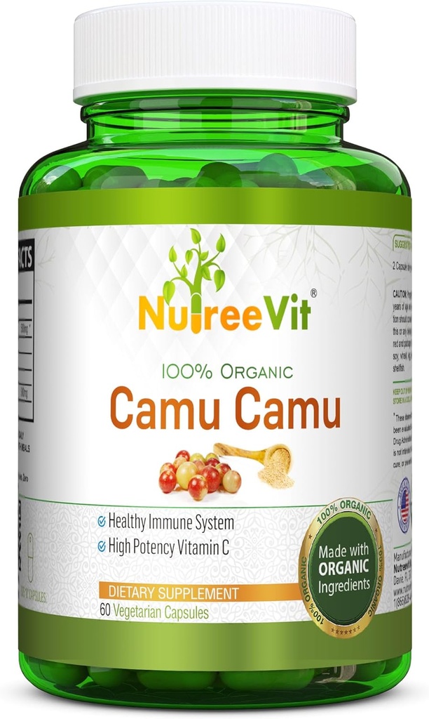 NurteeVit 100% Organic Camu Camu kapsułki 500 mg - Witamina C, Pakowane z witamin i minerałów (90 Hrabia)