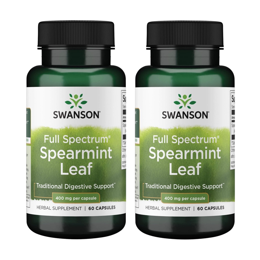 Swanson Spearmint Leaf (Mentha Spicata) -Full Spectrum Herbal Supplement Supplement supporting Digestive Health & Mild Stomach Issues - (60 kapsułek, 400mg każdy) (2 opakowania)