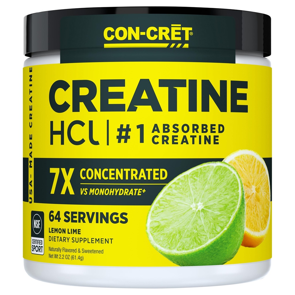 CON- CRET Kreatywny HCl Proszek Proszek 124; Mięśnie, Kognitywny, Cellular Support Energy 124; Brak kwitnienia lub skurcze 124; USA Made & NSF Certyfikowany 124; Lim cytryny (64 Serving)
