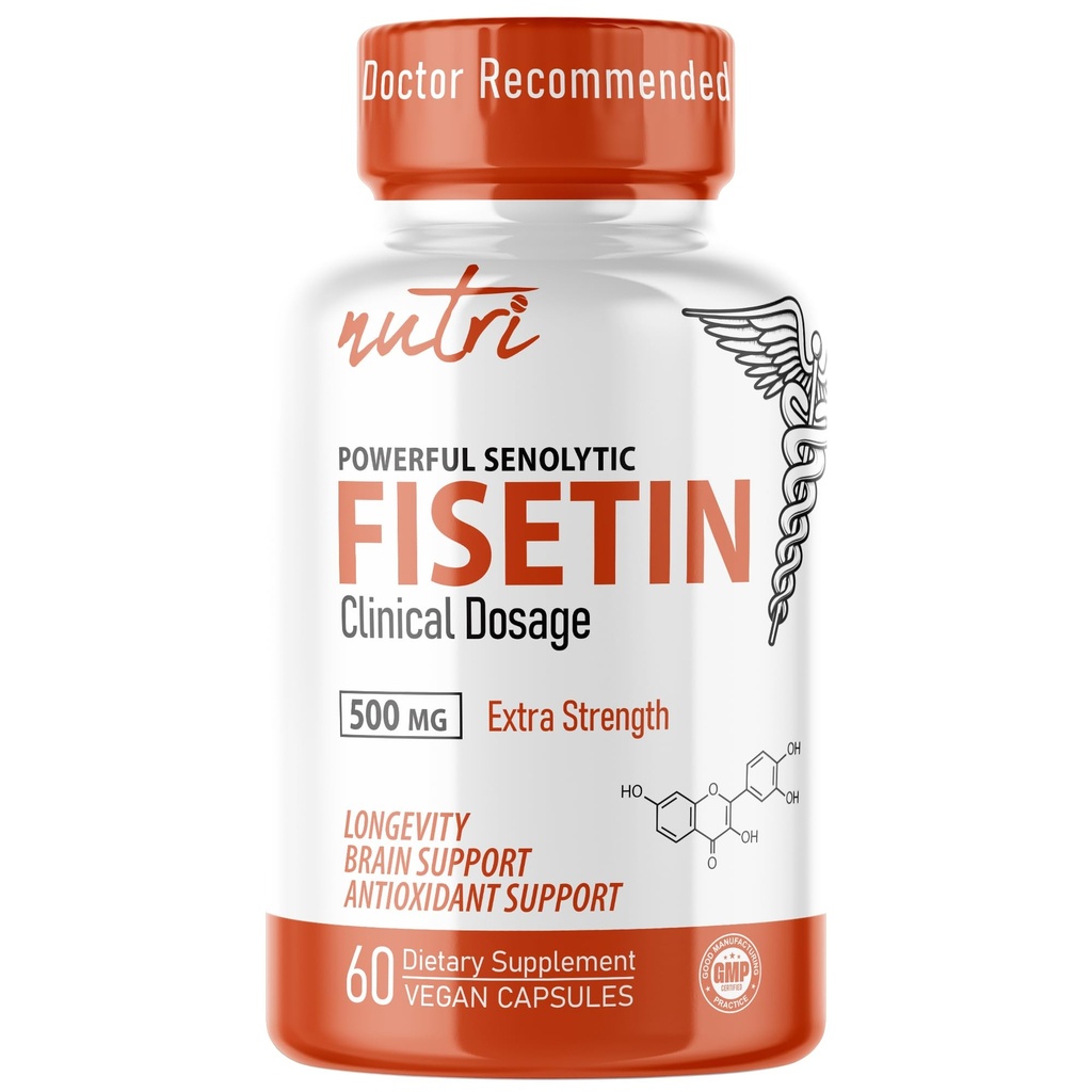 Fuzje natury Nutri Fisetin 500mg 60 Count - Dawkowanie kliniczne - Suplementy Fisetin - Silny aktywator senolityczny, Przeciwutleniacz, & Wsparcie mózgu - Polifenole naturalne - 60 Count